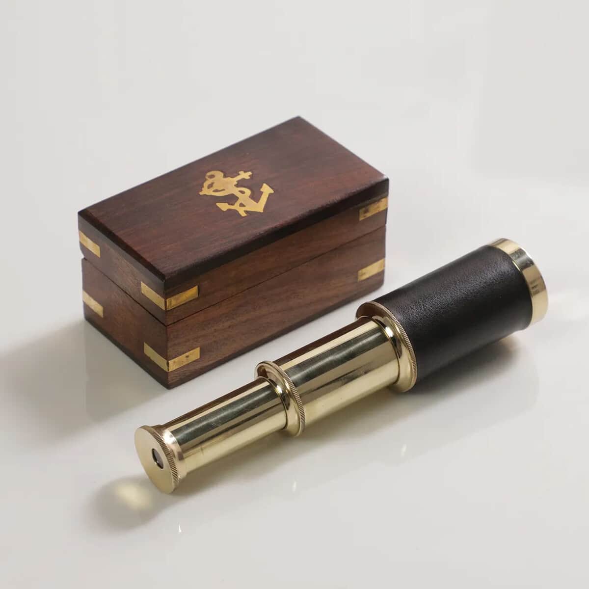 Handcrafted Fully Functional Telescope with Black Leather Stitched and Wooden Gift Box image number 1