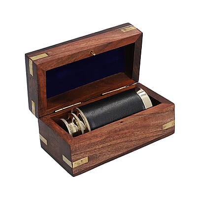 Handcrafted Fully Functional Telescope with Black Leather Stitched and Wooden Gift Box