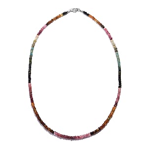Multi-Tourmaline Beaded Necklace 18 Inches in Sterling Silver 40.00 ctw