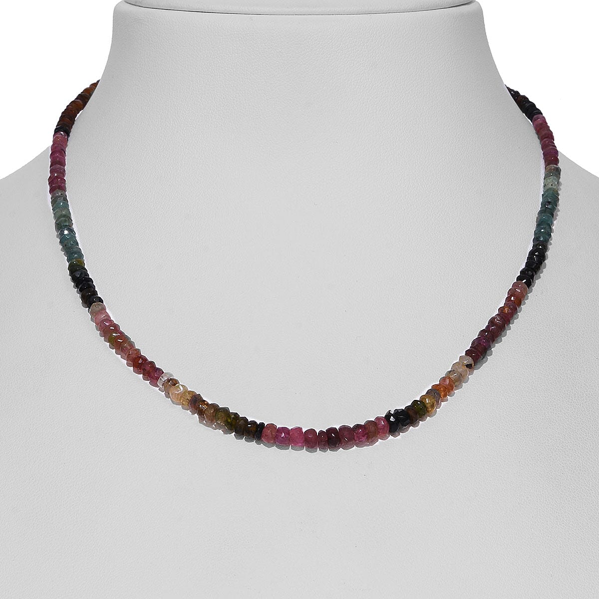 Multi-Tourmaline Beaded Necklace 18 Inches in Sterling Silver 40.00 ctw image number 3