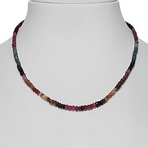 Multi-Tourmaline Beaded Necklace 18 Inches in Sterling Silver 40.00 ctw