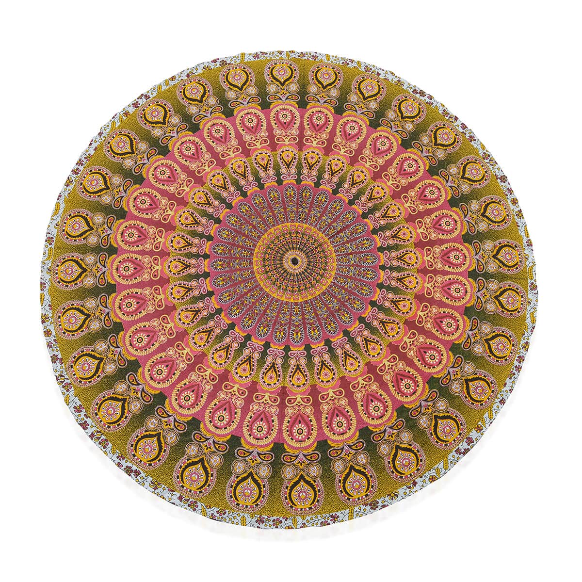 Hand Painted Green, Multi Color Mandala Pattern Mat (72 in, Cotton) image number 0