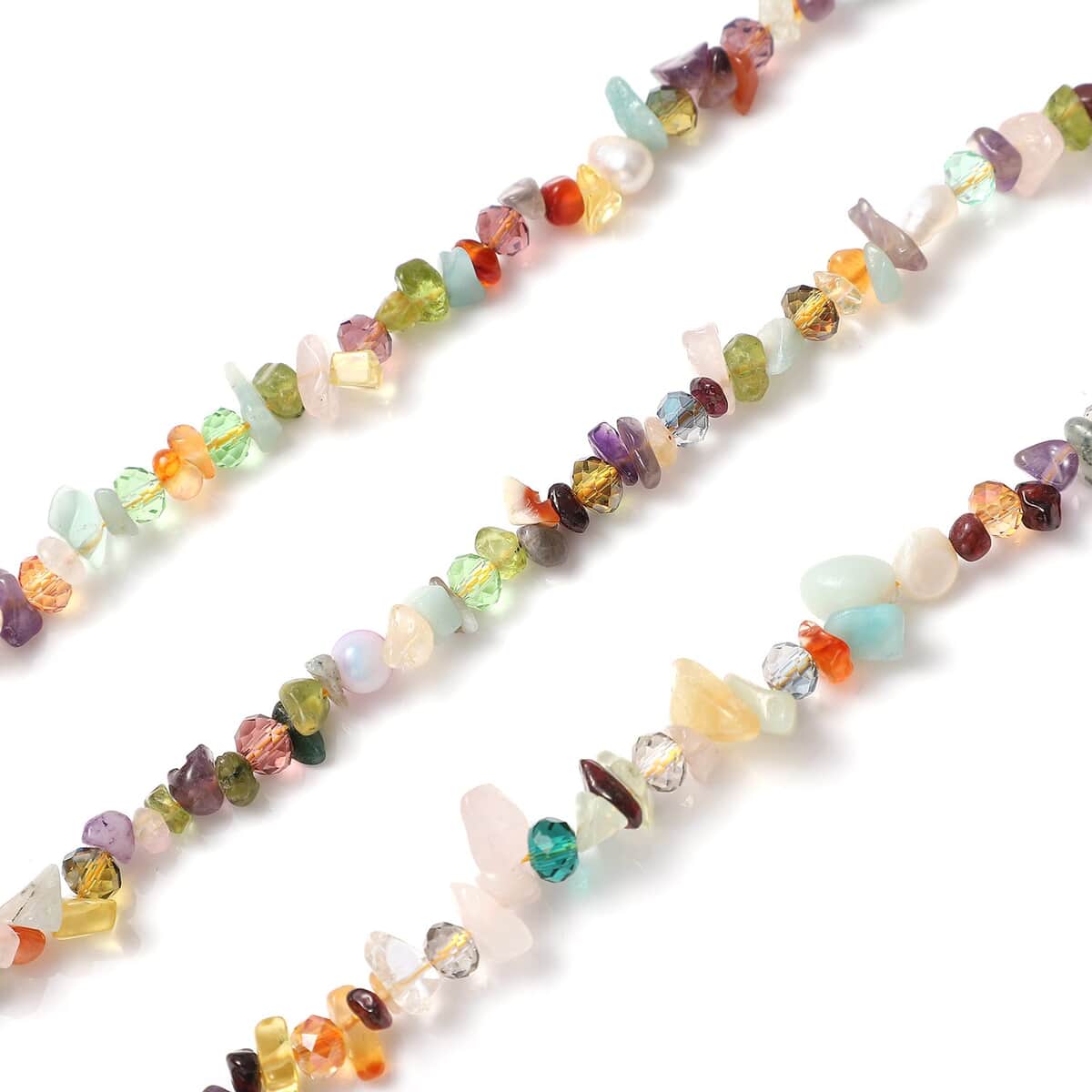 Multi Gemstone and Freshwater White Pearl Necklace 18 Inches in Sterling Silver 268.00 ctw image number 3