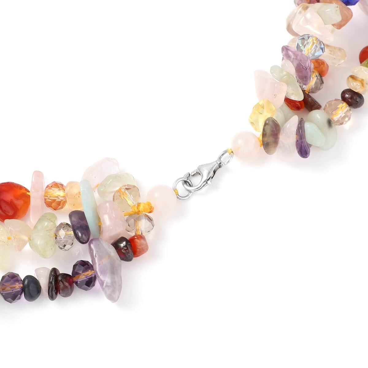 Multi Gemstone and Freshwater White Pearl Necklace 18 Inches in Sterling Silver 268.00 ctw image number 4