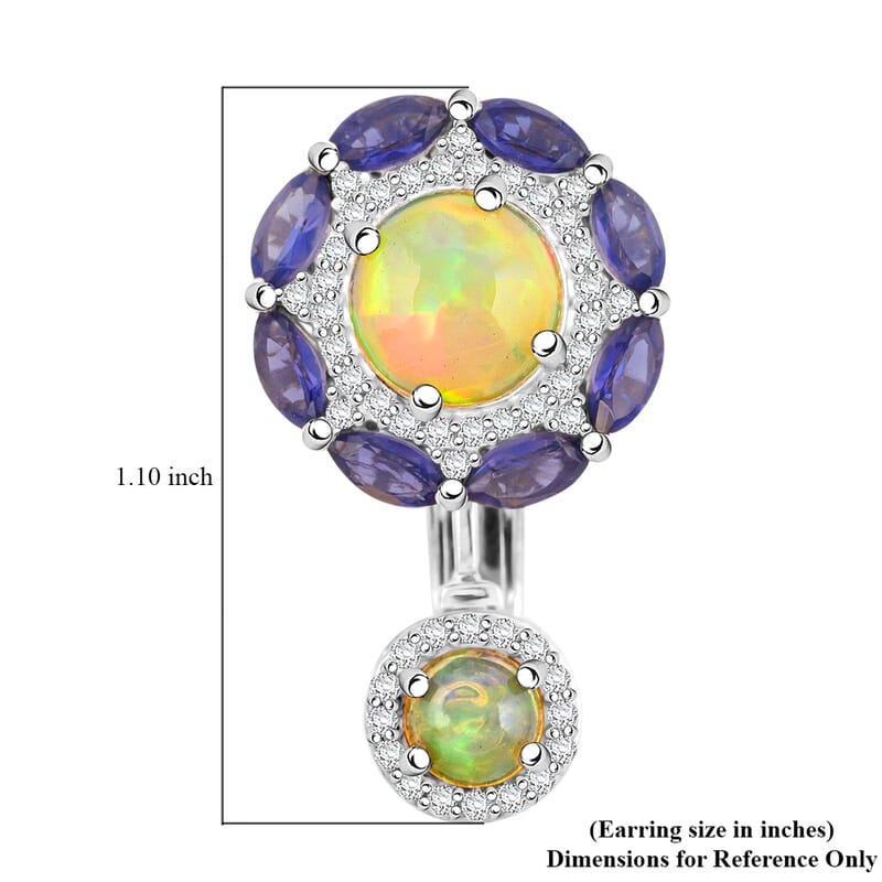 Ethiopian Welo Opal and Multi Gemstone Ear Jacket Earrings in Platinum Over Sterling Silver 7.80 Grams 5.70 ctw