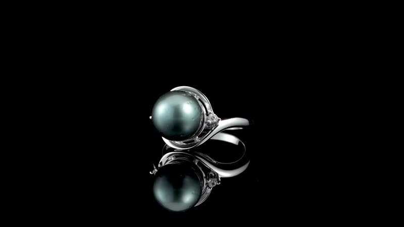 Tahitian Cultured Pearl Ring, White Zircon Accent Ring, Sterling Silver Ring, Pearl Jewelry 0.05 ctw