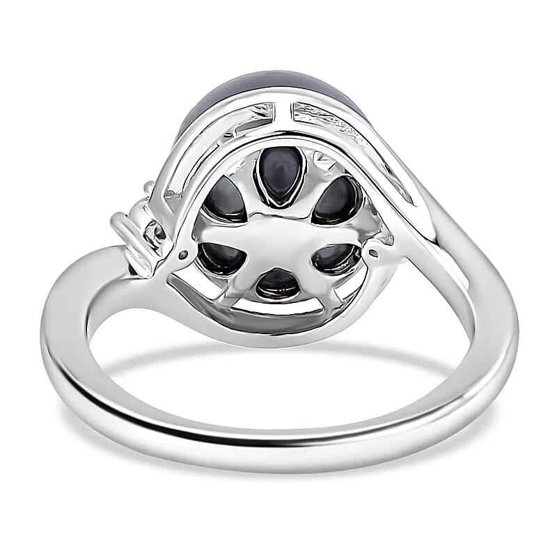 Tahitian Cultured Pearl Ring, White Zircon Accent Ring, Sterling Silver Ring, Pearl Jewelry 0.05 ctw