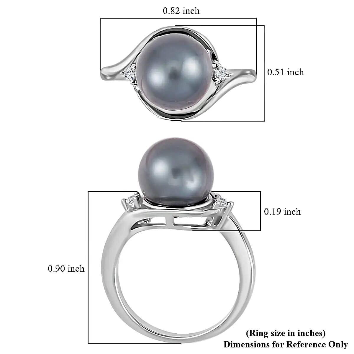 Tahitian Cultured Pearl Ring, White Zircon Accent Ring, Sterling Silver Ring, Pearl Jewelry 0.05 ctw