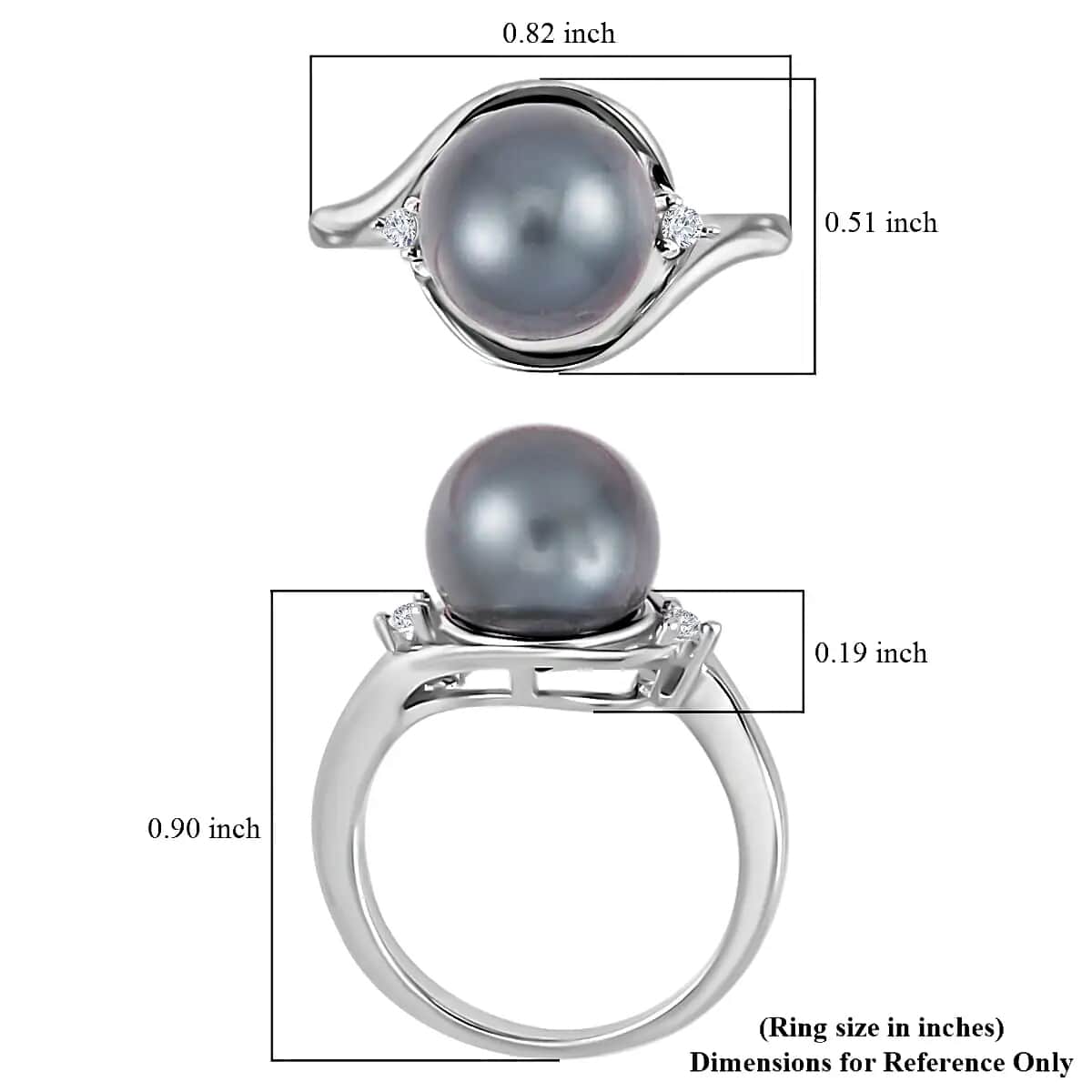 Tahitian Cultured Pearl Ring, White Zircon Accent Ring, Sterling Silver Ring, Pearl Jewelry 0.05 ctw image number 6