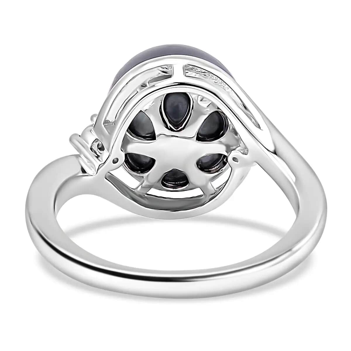Tahitian Cultured Pearl Ring, White Zircon Accent Ring, Sterling Silver Ring, Pearl Jewelry 0.05 ctw (Size 11.0) image number 4