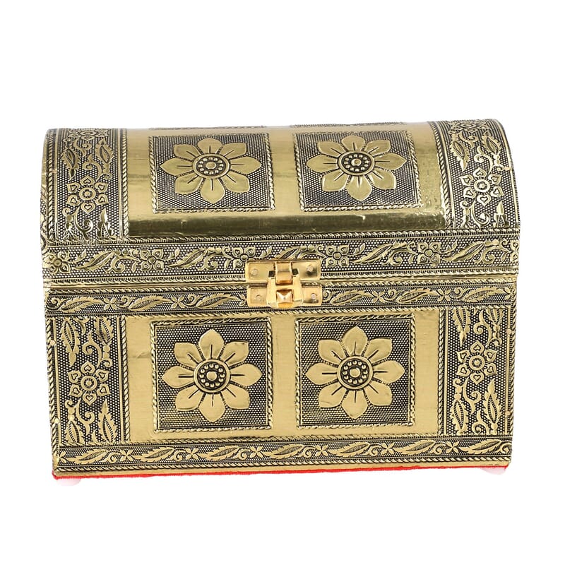 Handcrafted Treasure Box in Goldtone with Scratch Protection Interior