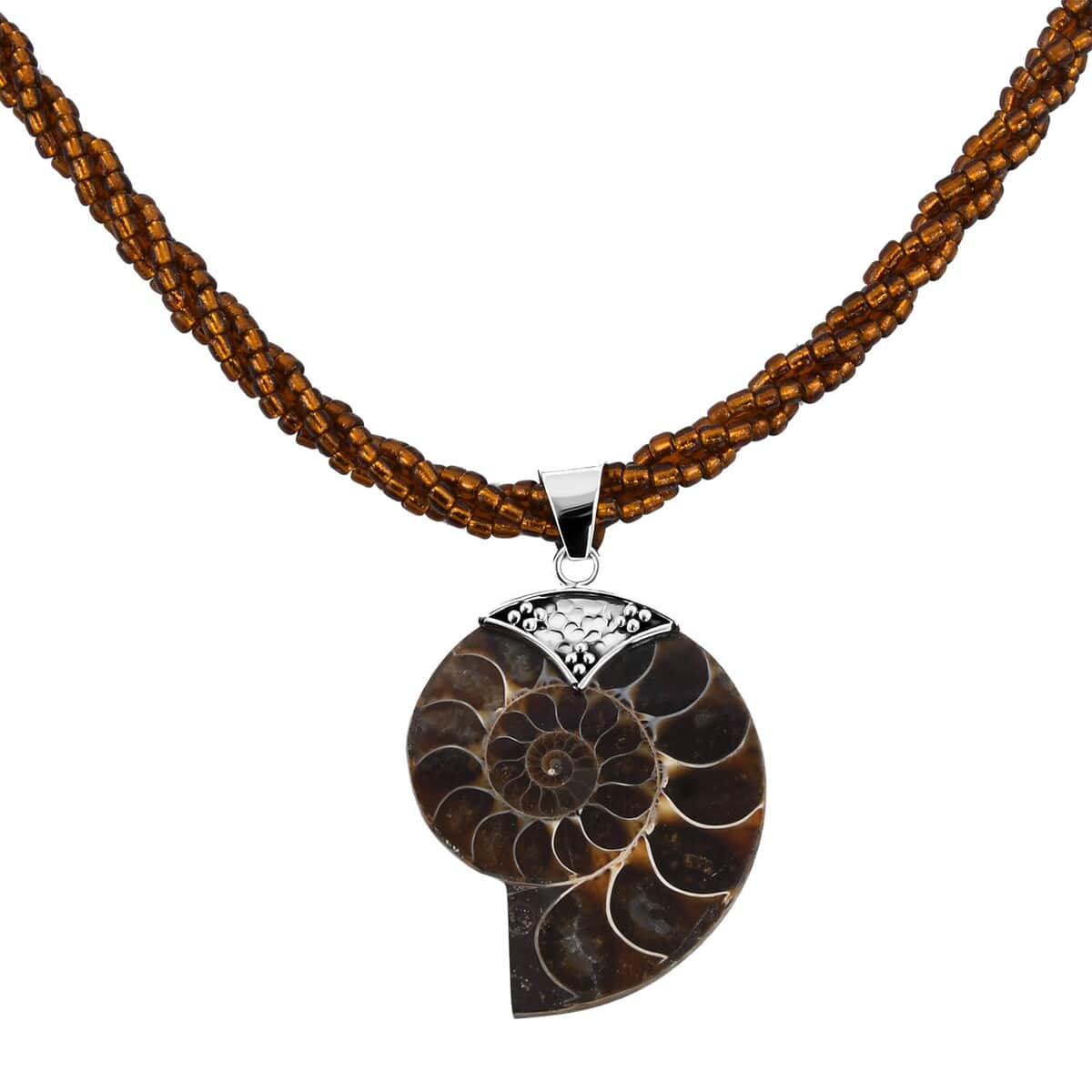Bali Legacy Ammonite Pendant with Twisted Bead Necklace 20 Inches in Sterling Silver image number 0