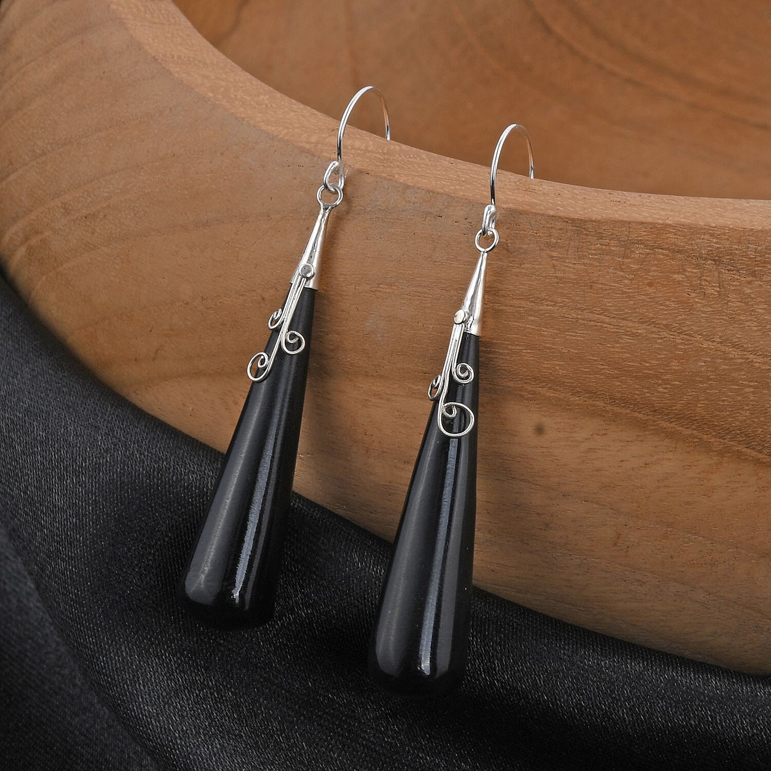 Bali Legacy Black Onyx Drop Earrings in Sterling Silver 42.40 ctw