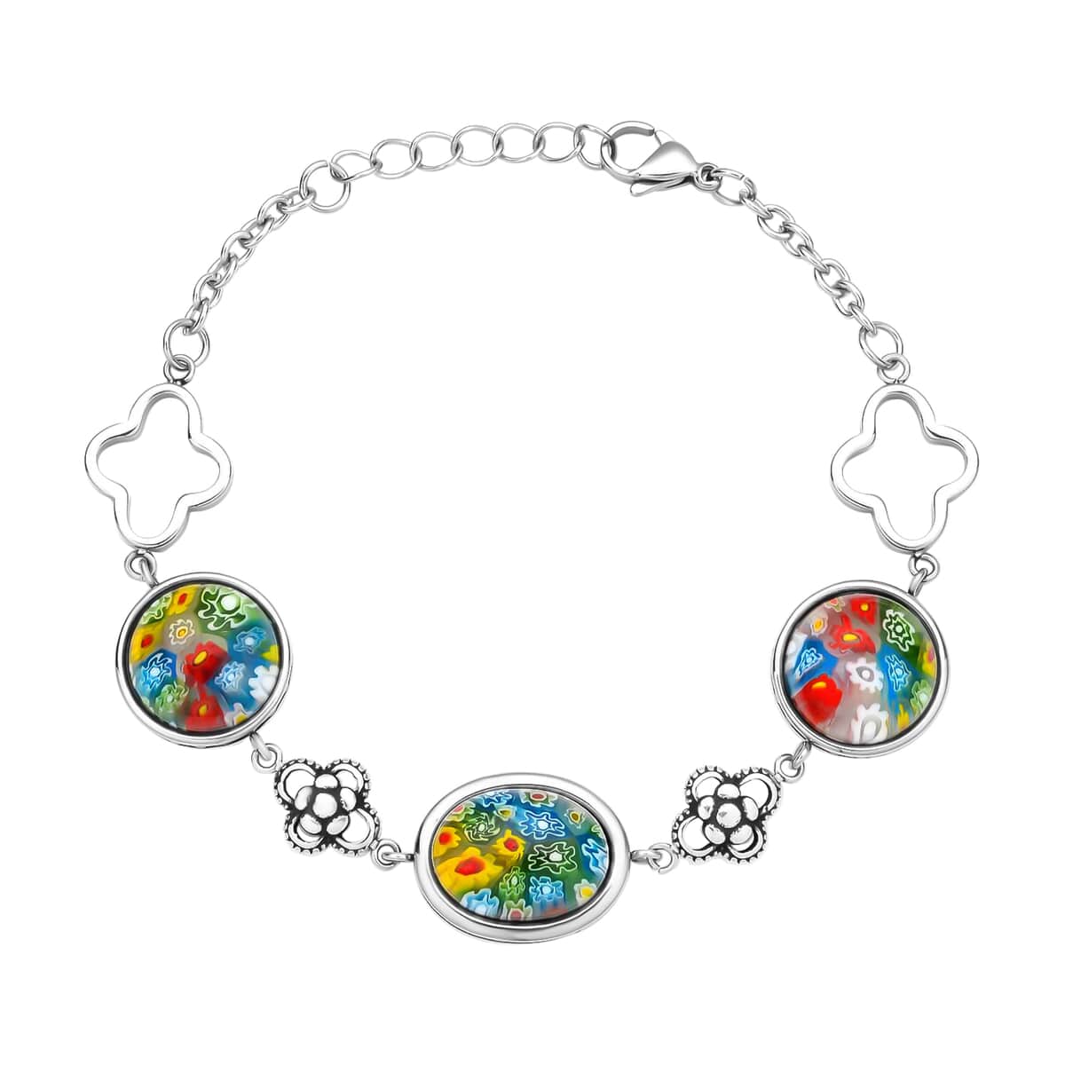 Multi Color Murano Style Bracelet in Black Oxidized Stainless Steel (7.50-8.50In) image number 0