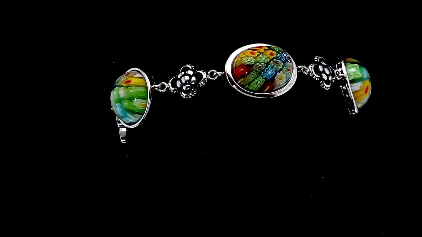 Multi Color Murano Style Bracelet in Black Oxidized Stainless Steel (7.50-8.50In)