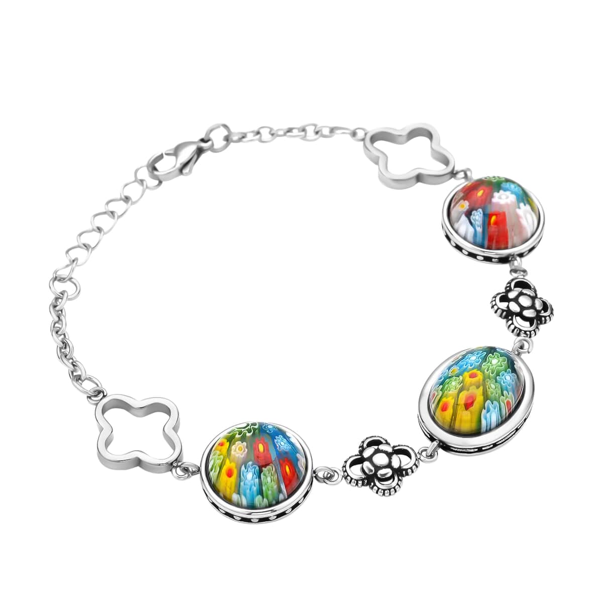 Multi Color Murano Style Bracelet in Black Oxidized Stainless Steel (7.50-8.50In) image number 2