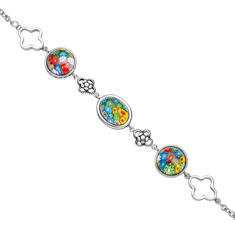 Multi Color Murano Style Bracelet in Black Oxidized Stainless Steel (7.50-8.50In)