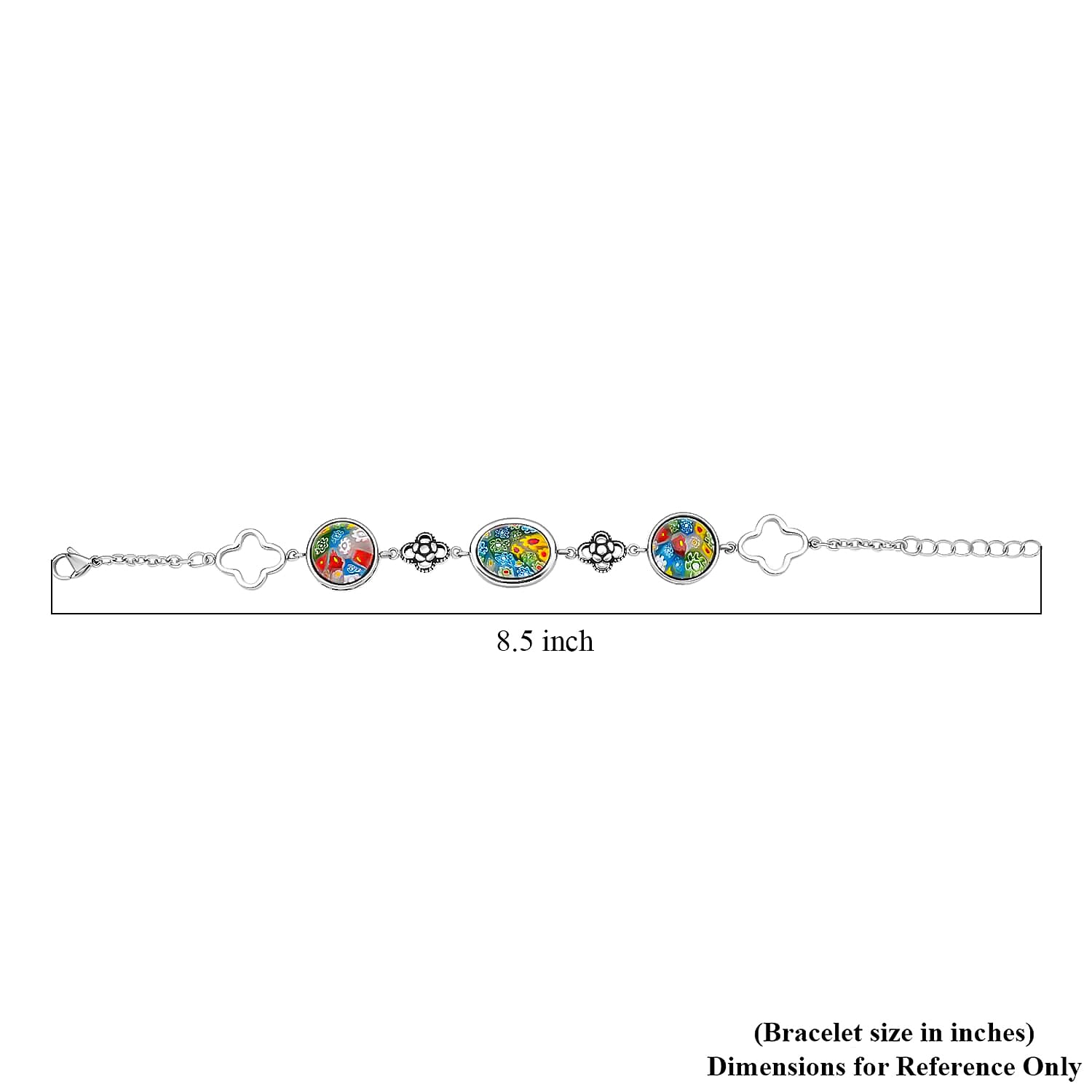 Multi Color Murano Style Bracelet in Black Oxidized Stainless Steel (7.50-8.50In)