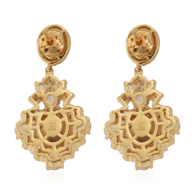 Imperial Garnet and Zircon, Natural Champagne Diamond Earrings in Vermeil Yellow Gold Over Sterling Silver 10.00ctw