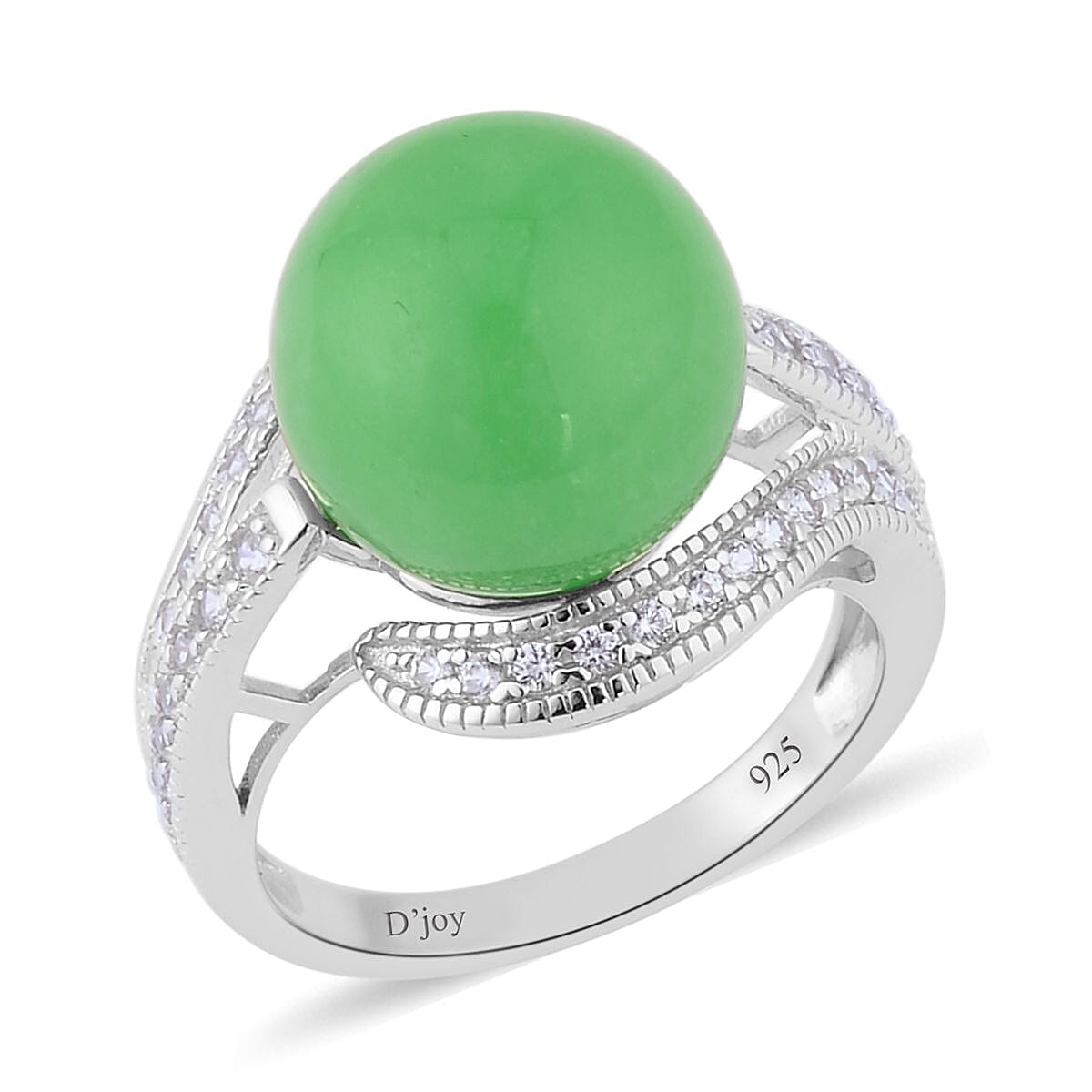 Green Jade (D) and White Zircon Ring in Sterling Silver (Size 10.0) 16.15 ctw