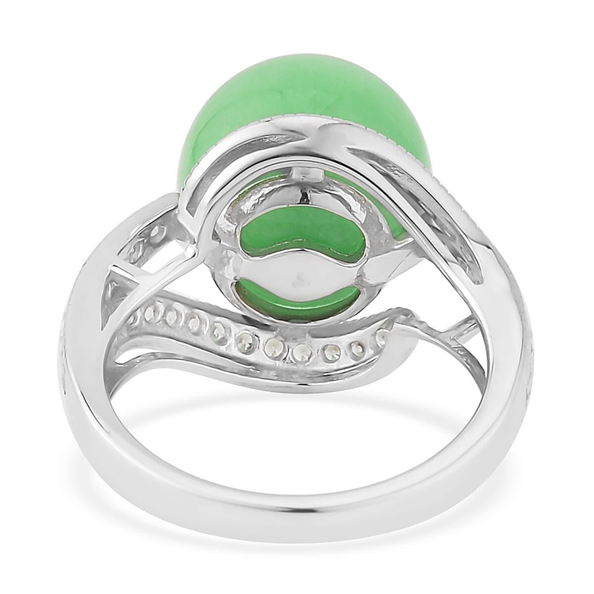 Green Jade (D) and White Zircon Ring in Sterling Silver (Size 5.0) 16.15 ctw image number 4