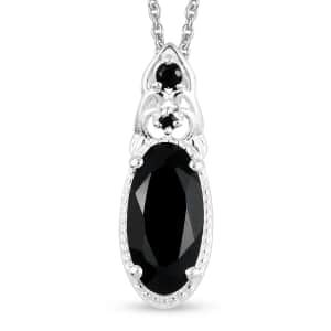 Thai Black Spinel Magnetic Clasp Pendant in Sterling Silver and Stainless Steel Necklace 20 Inches 4.85 ctw