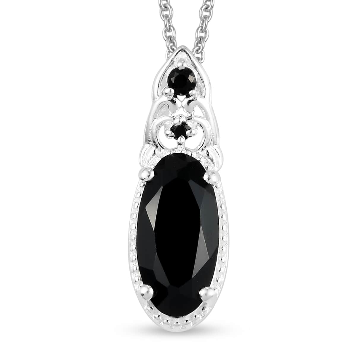 Thai Black Spinel Magnetic Clasp Pendant in Sterling Silver and Stainless Steel Necklace 20 Inches 4.85 ctw image number 0