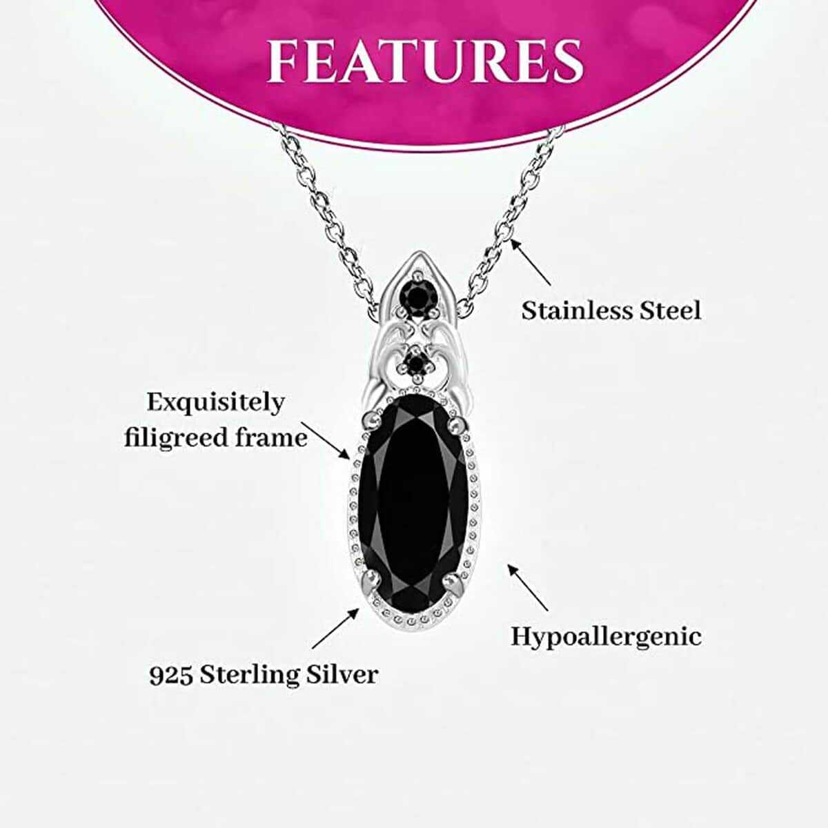 Thai Black Spinel Magnetic Clasp Pendant in Sterling Silver and Stainless Steel Necklace 20 Inches 4.85 ctw image number 4