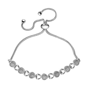 Diamond Accent Bracelet, Adjustable Bolo Bracelet, Heart Bracelet, Stainless Steel And Sterling Silver Bracelet