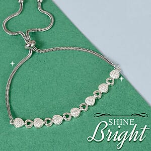 D'Joy Diamond Accent Bracelet, Adjustable Bolo Bracelet, Heart Bracelet, Stainless Steel And Sterling Silver Bracelet