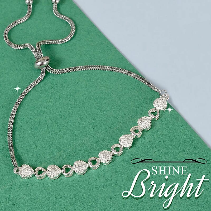 D'Joy Diamond Accent Bracelet, Adjustable Bolo Bracelet, Heart Bracelet, Stainless Steel And Sterling Silver Bracelet