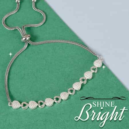 Diamond Accent Bracelet, Adjustable Bolo Bracelet, Heart Bracelet, Stainless Steel And Sterling Silver Bracelet image number 1