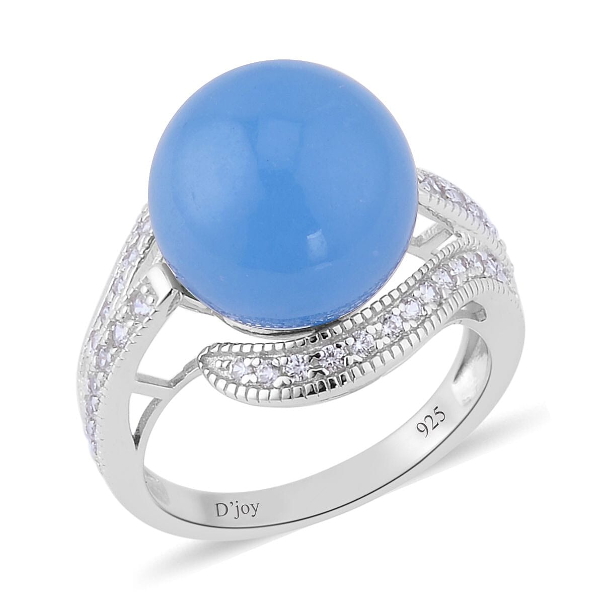 Blue Jade (D) and White Zircon Ring in Sterling Silver (Size 10.0) 16.40 ctw