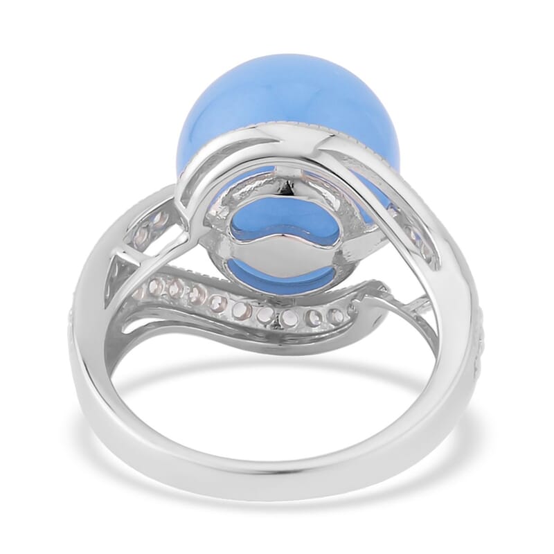 Blue Jade (D) and White Zircon Ring in Sterling Silver (Size 10.0) 16.40 ctw