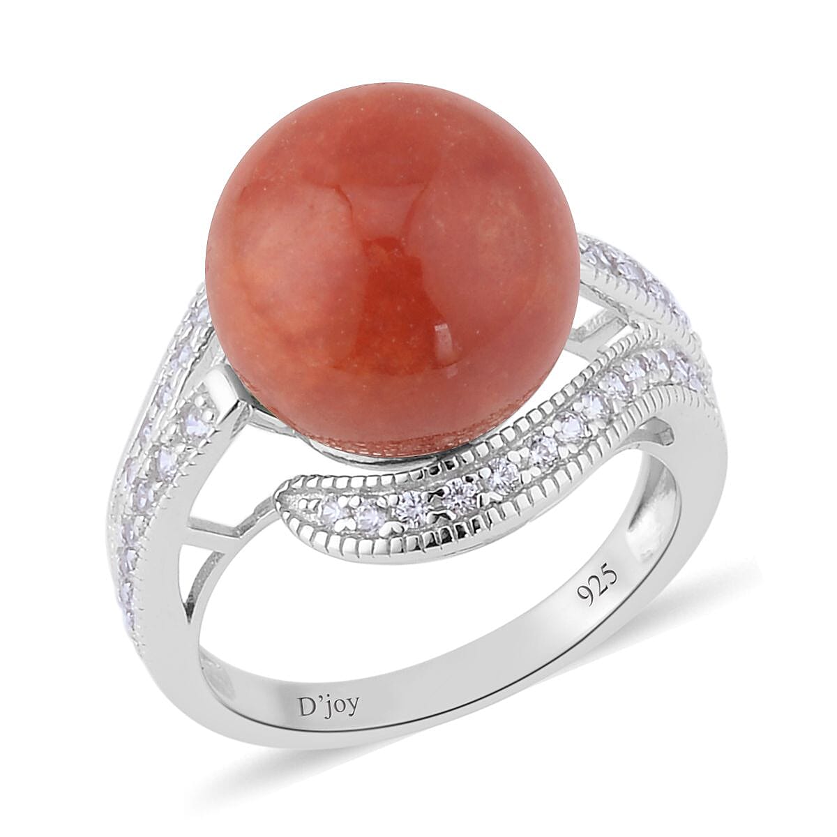 Red Jade (D) and White Zircon Ring in Sterling Silver (Size 6.0) 16.10 ctw