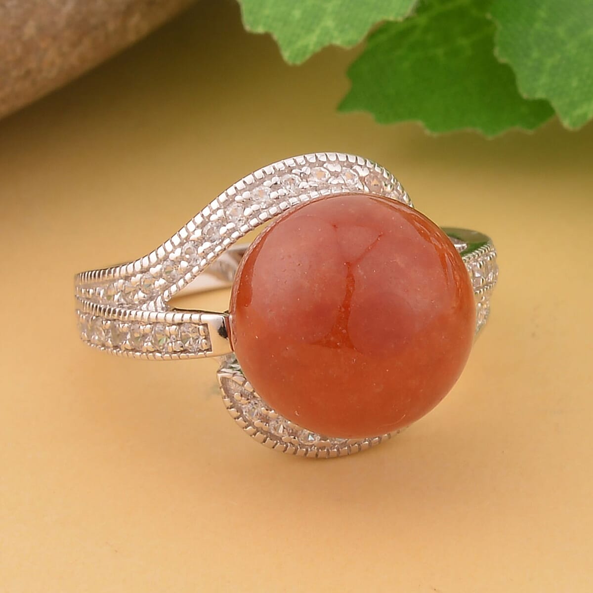 Red Jade (D) and White Zircon Ring in Sterling Silver (Size 7.0) 16.10 ctw image number 1