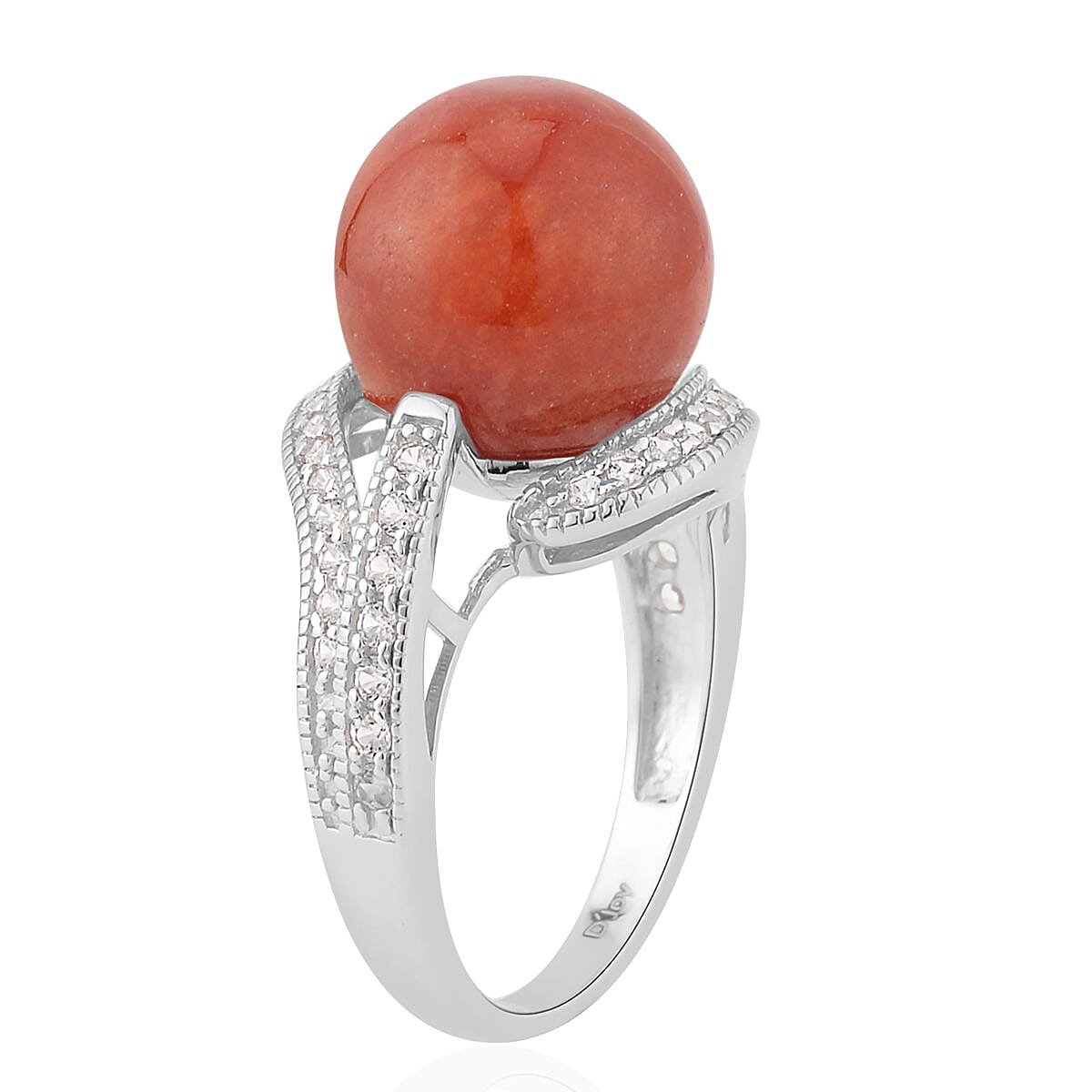 Red Jade (D) and White Zircon Ring in Sterling Silver (Size 7.0) 16.10 ctw image number 3