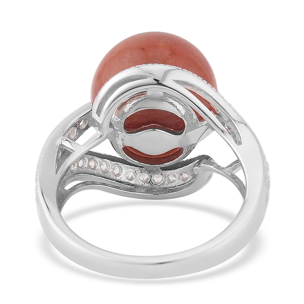 Red Jade (D) and White Zircon Ring in Sterling Silver (Size 7.0) 16.10 ctw image number 4
