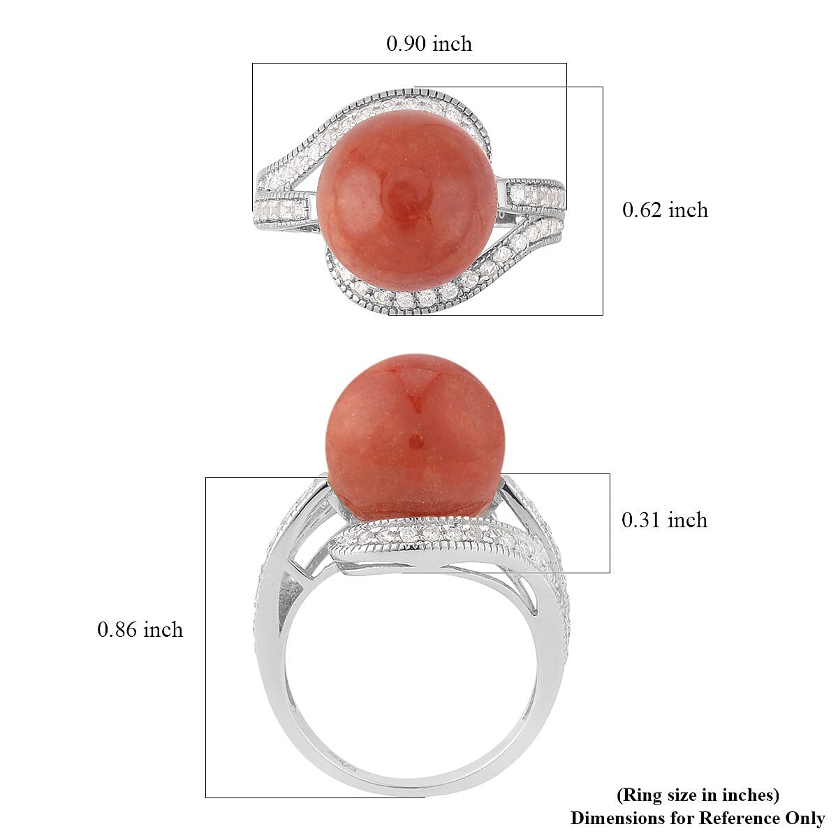 Red Jade (D) and White Zircon Ring in Sterling Silver (Size 7.0) 16.10 ctw image number 5