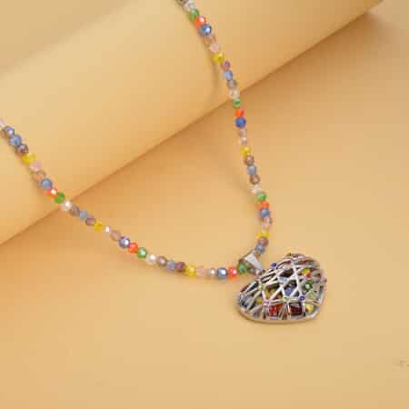 Murano Style and Multi Gemstone Heart Pendant Necklace 20 Inch in Stainless Steel image number 1