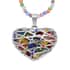Murano Style and Multi Gemstone Heart Pendant Necklace 20 Inch in Stainless Steel image number 2