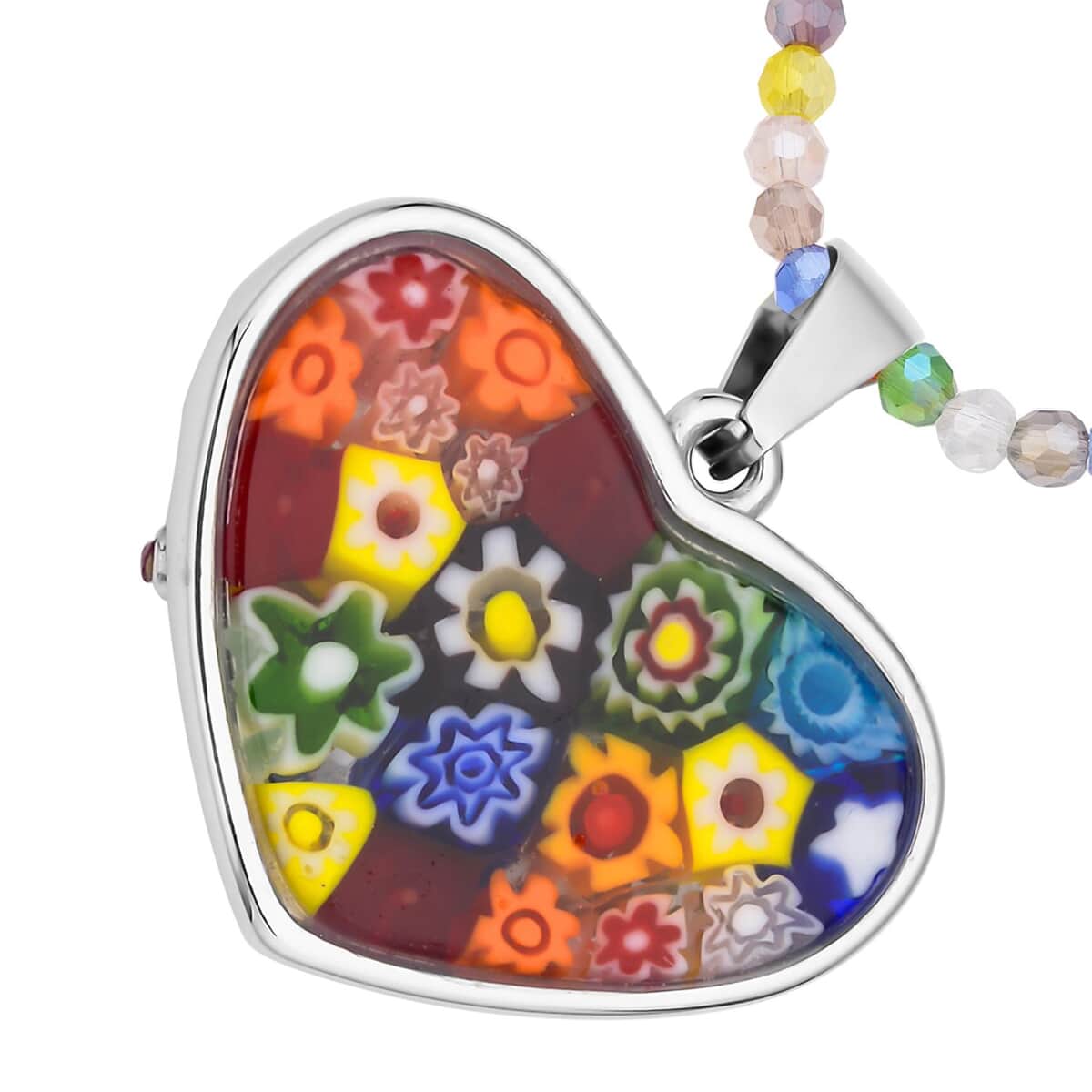 Murano Style and Multi Gemstone Heart Pendant Necklace 20 Inch in Stainless Steel image number 4