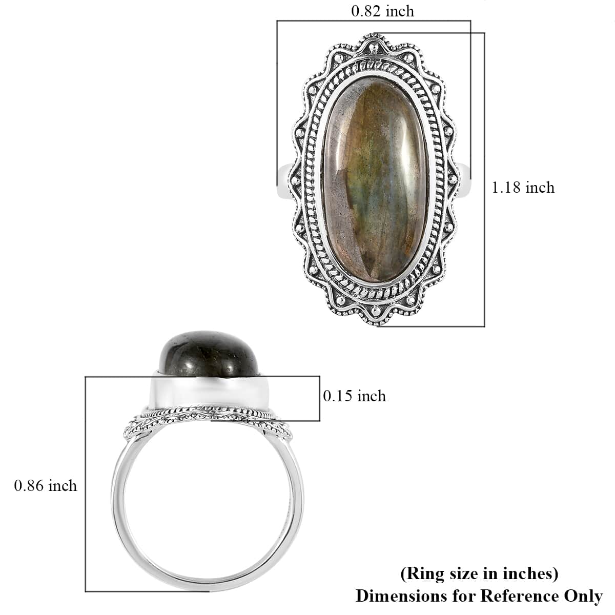 Artisan Crafted Malagasy Labradorite Elongated Ring in Sterling Silver (Size 6.0) 10.85 ctw image number 5