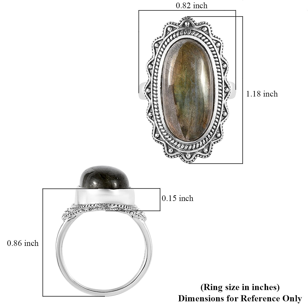 Artisan Crafted Malagasy Labradorite Elongated Ring in Sterling Silver (Size 7.0) 10.85 ctw image number 5