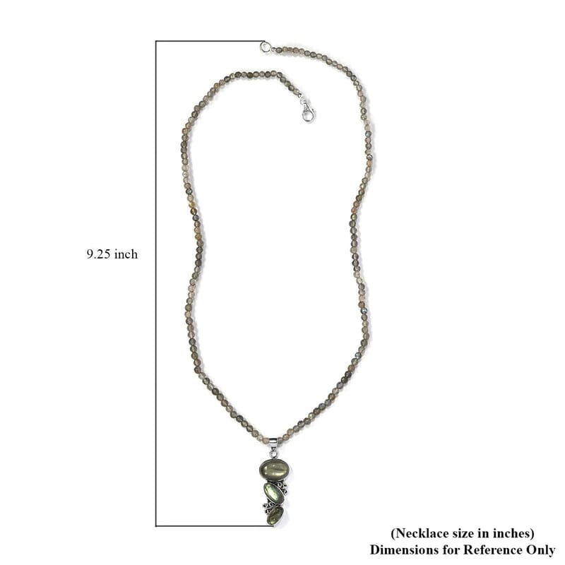 Malagasy Labradorite Bead Necklace in Sterling Silver, Labradorite Pendant, Silver Jewelry Gifts 53.85 ctw (20 Inches)
