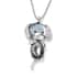 Simulated Silver Sapphire and Austrian Crystal Puppy Pendant Necklace 28 Inch in Silvertone image number 0