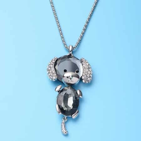 Simulated Silver Sapphire and Austrian Crystal Puppy Pendant Necklace 28 Inch in Silvertone image number 1