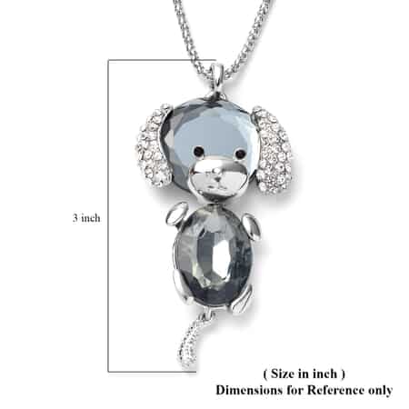 Simulated Silver Sapphire and Austrian Crystal Puppy Pendant Necklace 28 Inch in Silvertone image number 2