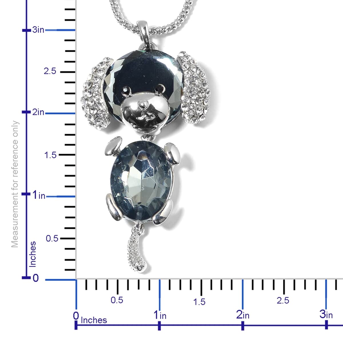 Simulated Silver Sapphire and Austrian Crystal Puppy Pendant Necklace 28 Inch in Silvertone image number 3