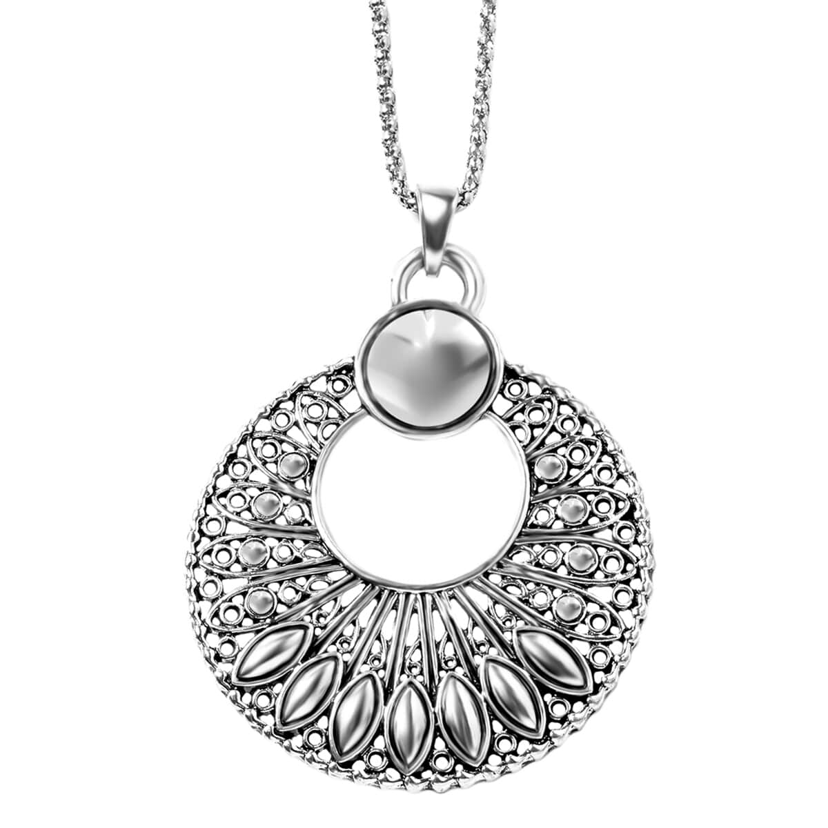 Earrings and Pendant Necklace 30 Inches in Silvertone image number 1